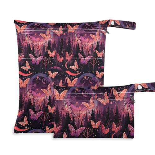 Coikll Wet Dry Bags for Cloth Diaper 2 Pack Waterproof Yoga Gym Bag for Swimsuit Wet Clothes Baby Items-?Butterfly Tree?