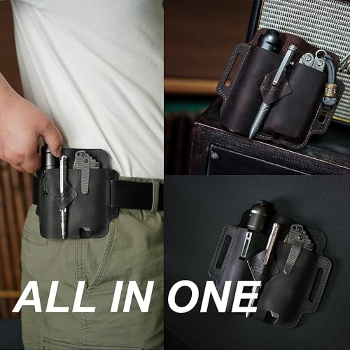 VIPERADE PJ19 Leder EDC lederscheide Tasche Organizer Leder Taktischer Multitool Halter Tasche mit Schlüsselbund Gürtelschlaufe Stifthalter für Taschenlampe Werkzeuge Outdoor Camping - Braun