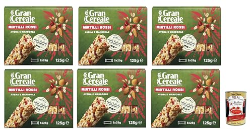 Mulino Bianco, Gran Cereale - Snack, barritas con 4 cereales almendras y arándanos - Desayuno y aperitivos dulces - 6 x 125 gr + Polpa Italiana Gourmet 400 g