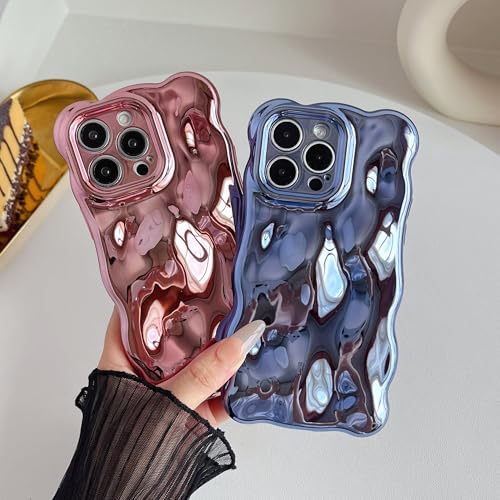 Coque iPhone 14 Pro Max ondulations d'eau protection antichoc plaqué chrome Eletro or rose - 3