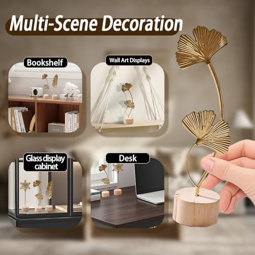 Gold Leaf Home Decor Set - Metal Leaves Statues, Modern Artistic Sculptures for Living Room, Office, Shelf & Home Decorative, Handmade 3D Botanical Accents (Monstera, Feather, Ginkgo, 3PCS) - Image 5