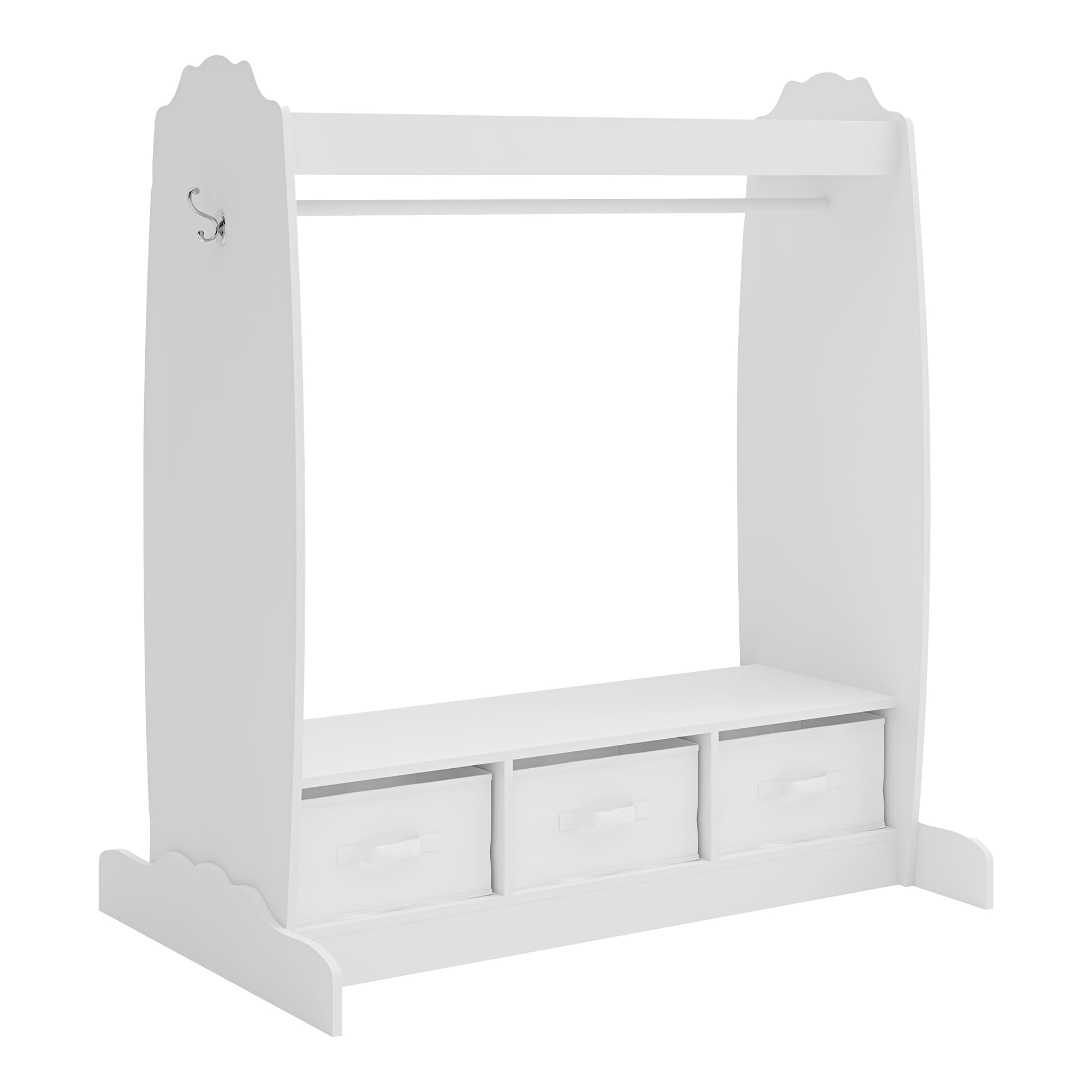 [en.casa] Perchero Burro Infantil Moskenes con 1 Barra Estante Superior 3 Cajas Plegables Extraíbles Armario para Ropa Clóset Dormitorio MDF Textil 107x95x61cm - Blanco