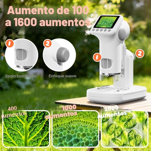 Miniatura 3 de Heweimei 1600x Microscopio Para Niños, 2.0 Pantalla Mini Microscopios Digitales Con Kit De Portaobjetos Y 6 Luces Led, Juguetes Ciencias Educativas, Niños Alumnos De 3 A 12 Años