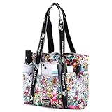 Tokidoki Cute Tote Bags for women,Foldable Tote Bag 9Pocket Large Top Handle Handbag for Travel, Work, Beach, Gym (Colorful)
