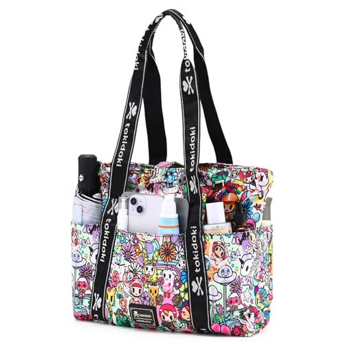 Tokidoki Cute Tote Bags for women,Foldable Tote Bag 9Pocket Large Top Handle Handbag for Travel, Work, Beach, Gym (Colorful)