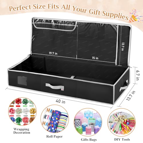 YOREPEK Wrapping Paper Storage Containers with 2 Interior Pocket, 600D Durable Gift Wrap Organizer Storage Box Fits 27 Rolls of 40",Tearproof Christmas Wrap Storage for Bows,Ribbon,Holiday Accessories