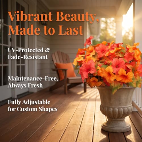 FULLMUSIC Autumn Artificial Flowers for Outdoors, UV Resistant Fake Morning Glory, Look Real Faux Silk Plants for Front Door Garden Porch Planter (2, Autumn Yellow) — view 4