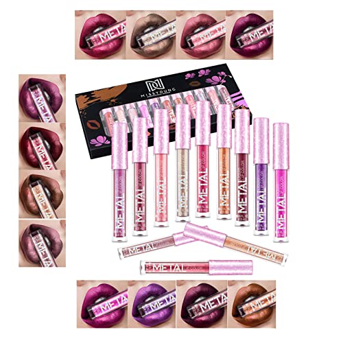 Phantomsky 12Pcs Long Lasting Metallic Glitter Liquid Lipstick Collection, Shimmer Waterproof Lip Stick Set Pigmented Lip Makeup For Women And Girls #TOP25