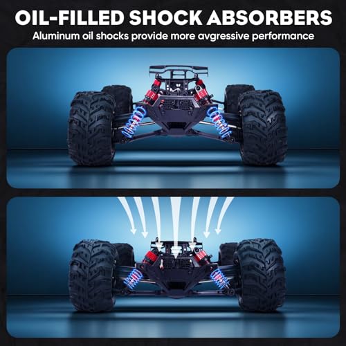 MIEBELY Super RC Monster Trucks, Upgrade 1/16 Scale All Terrain Remote Car, 40KPH High Speed Motor RC Super Truck Cars for Adult, Kid, Up to 262 FT Range, 2 Large Batter