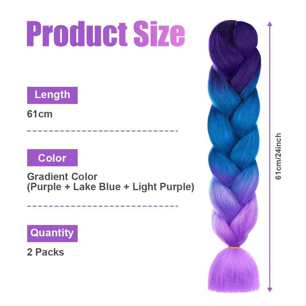 AUYAO Braiding Hair Extensions, 3Pcs Gradient Braid Hair Extension, Jumbo Braids Hair Extension Synthetic Wig - Image 2