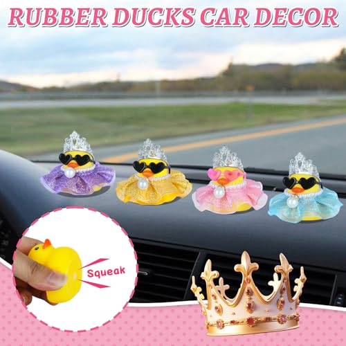 Rubber Duck with Pink Glitter Dress,Squeaky Duck for Jeep Ducking Baby Bath Toys Car Dashboard Decoration with Pearl Necklace，Crown and Heart-Shaped Sunglasses by AOT - Image 3