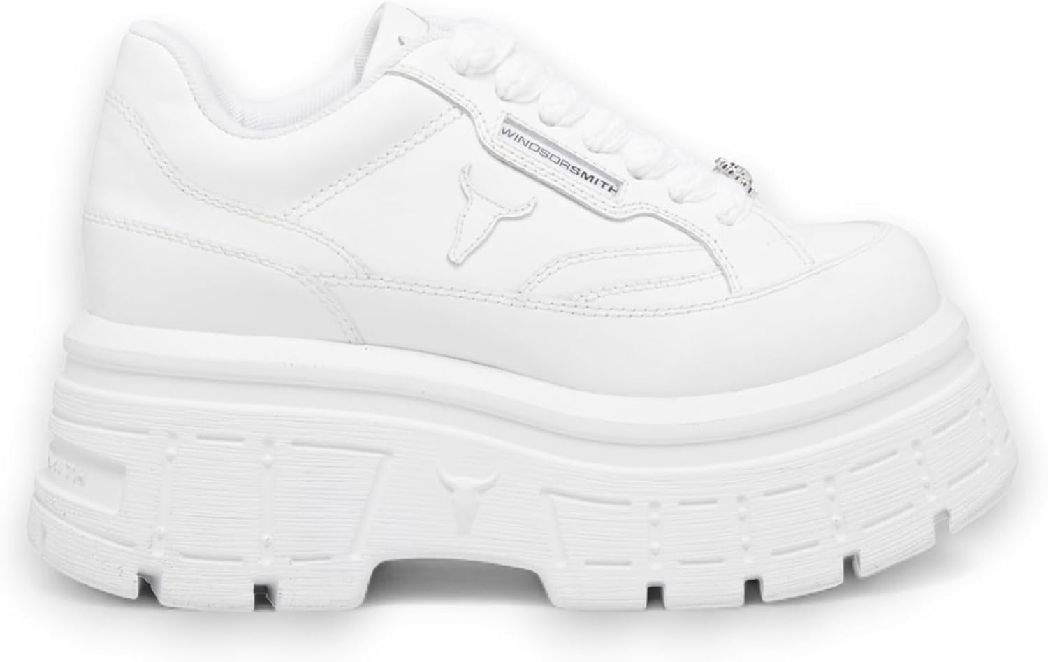 Windsorsmith Womens White Chunky Leather Platform Trainers Sneakers - Swerve