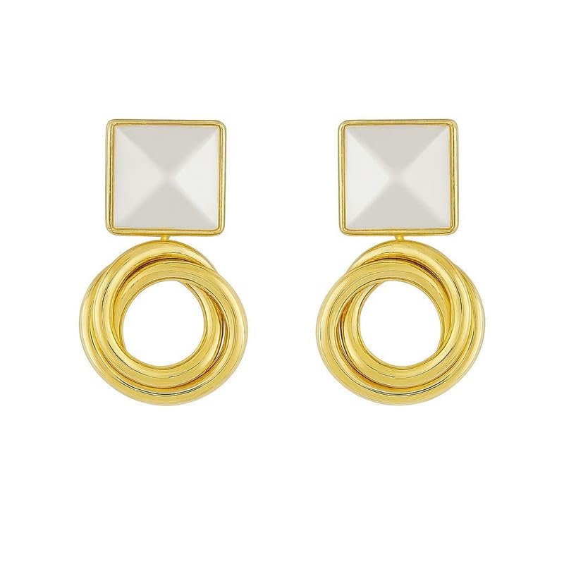 Gold Square Stud Earrings with Rings | Modern Lightweight Earrings for Women & Girls | Fashion-Forward Jewelry (Divine Lakshmi)-image-0