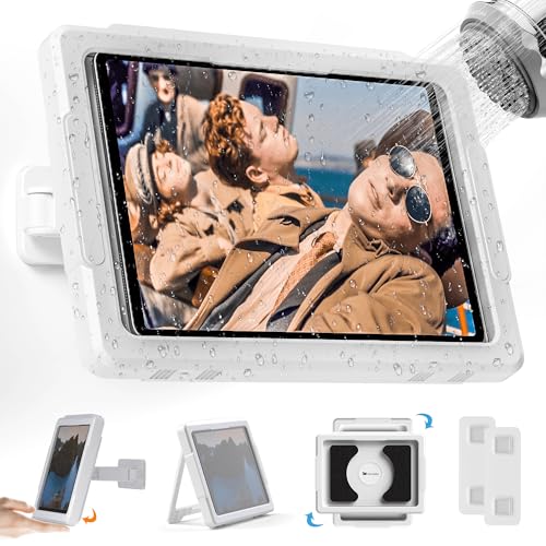 Mistriddle Shower iPad Holder Waterproof with 480° Rotation Retractable Adjustable, Wall Mount Up to 11", Shower Tablet Holder for Bathroom Bathtub, 2 Adhesive, Fit for iPad, iPad Pro 11 (White)