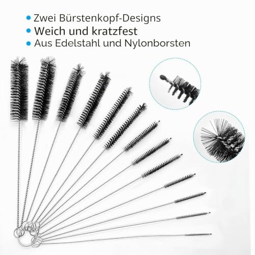 Vibronova Flaschenbürste und Pfeifenreiniger Set - 13-teiliges Nylon Schlauchbürsten Set für Kaffeevollautomat, Teekannen und Düsen