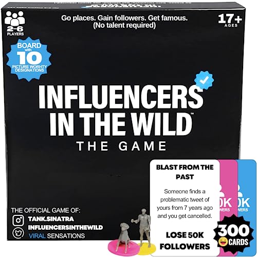 Influencers in the Wild Board Game - 2-6 Players - Built by Tank Sinatra & Tank's Good News - Social Media Board Games for Adults, Social Media Merchandise Card Games for Adults miniatura 1
