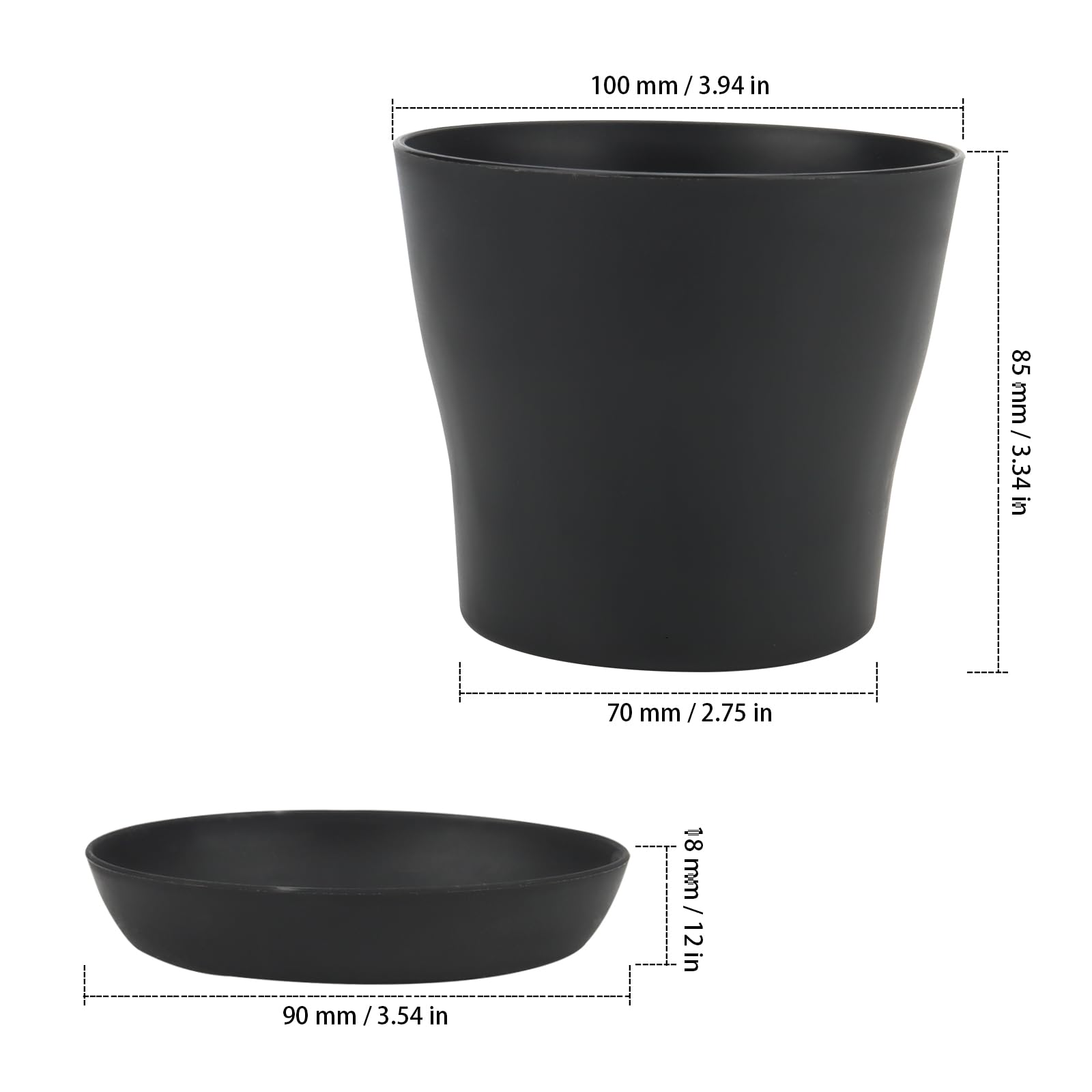 ZEONHAK 24 Pack 10cm Black Round Small Plant Pot with Saucer, 4 Inch Mini Plastic Garden Flower Planter Pots for Plants, Succulents, Seed Nursery - Image 2