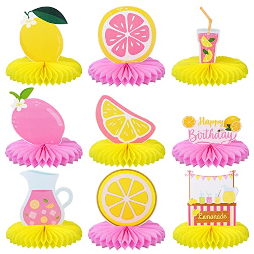Image of 9 Pcs Pink Lemonade Party Honeycomb Centerpieces Lemon Honeycomb Centerpieces Colorful Lemonade Table Toppers Lemon Birthday Decorations Lemon Decor for Girls Baby Shower Summer Birthday Supplies