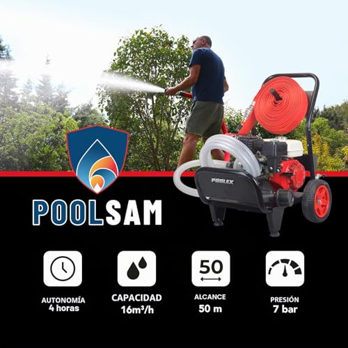Miniatura 8 de Poolex Pool Sam - Motobomba Defensa Salida Incendio Forestal Capacidad 16 M H - Autonomía 4 Horas - Distancia Manguera 25 M - Alcance De Proyección 25 M - Motor Térmico 7 Cv - Bar Presión 7