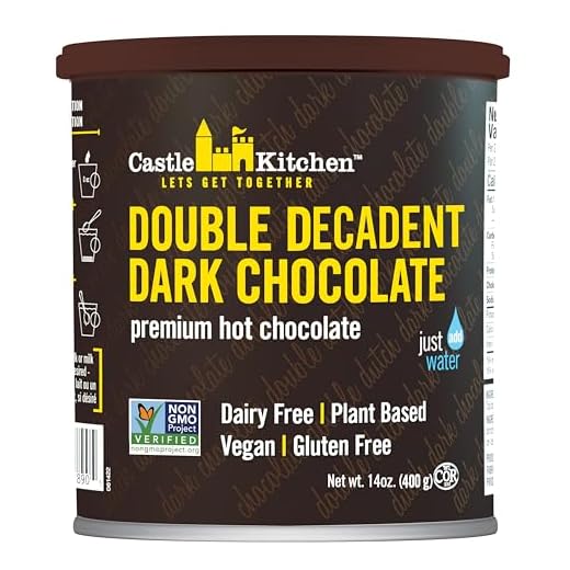 Castle Kitchen Double Dutch Dark Chocolate Premium Hot Cocoa Mix - Dairy-Free, Vegan, Plant Based, Gluten-Free, Non-GMO Project Verified, Kosher - Just Add Water - 14 oz