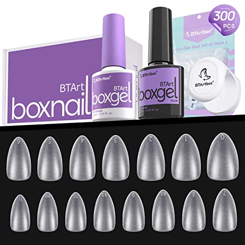 Gel Nail Kit - Btartbox Gel Nail Tips And Glue Gel Kit, 300Pcs Short Almond Soft Gel Nail Tips, Gel Nail Glue And Tip Primer With Nail Lamp Acrylic Gel Nail Extension Kit #TOP21