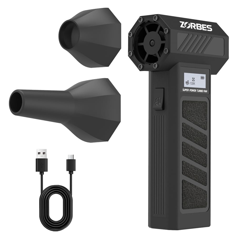 ZORBES® Handheld Air Duster, Mini Blower Fan Turbo Jet Blower with Display, 2 Nozzles Ultra Strong 4 Stage Wind Adjustment, USB LED Portable Air Blower for Car Cleaning Computer Keyboard Travel Hiking-image-43