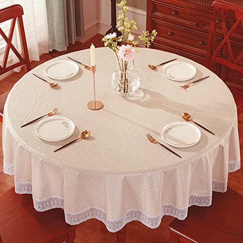 JSJSYO Round Tablecloth Wipe Clean 180cm Waterproof Wrinkle Free Stain Resistant Washable Polyester Table Cloth Tablecloths PVC for Circular Table for Dinning Room Kitchen Garden Balcony (Beige)
