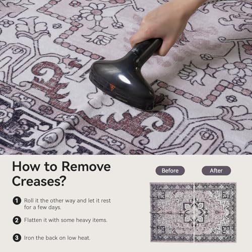 Lofus 3x5 Area Rugs for Living Room, Machine Washable Area Rug, Soft Small Rugs for Bedroom, Kitchen, Office and Indoor, Vintage Boho Carpet, Non-Slip Low Pile Carpets, Black and Pink