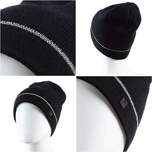 Image of C9 Champion Kids' Machine Washable Black Beanie Hat with Reflective Stripe and Fleece Lining