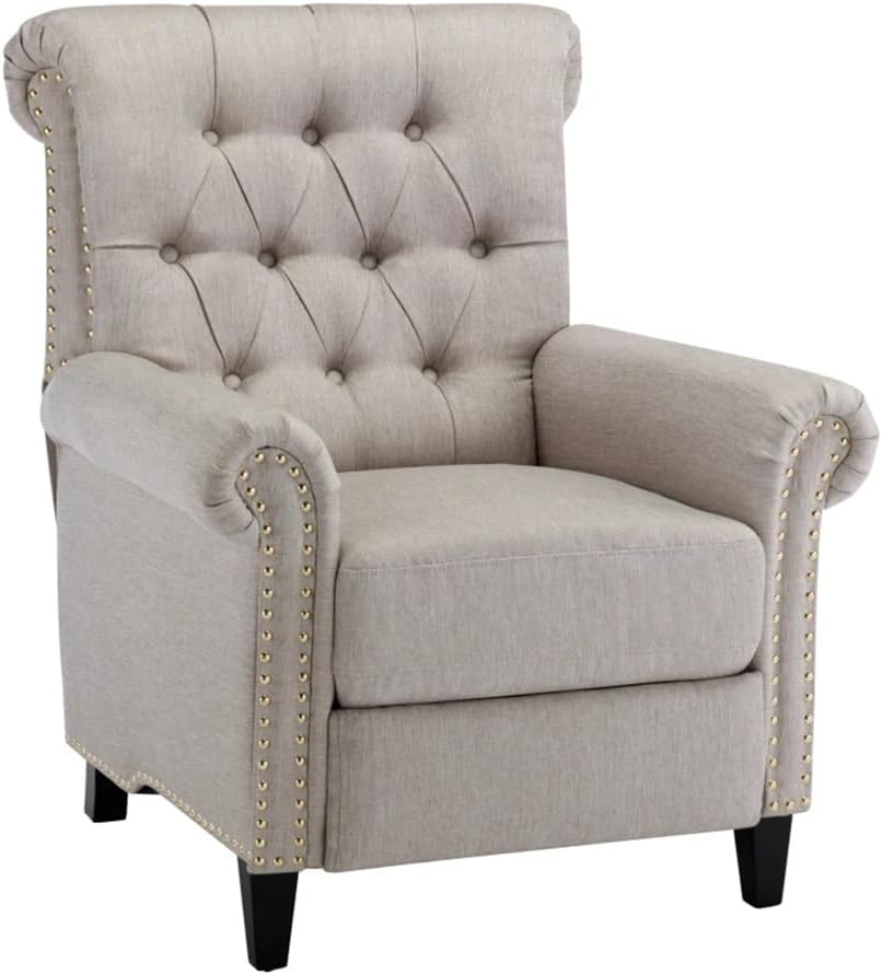 Linen Tufted Recliner Single Sofa with Nailheads Roll Arm for Living Room, Bedroom, Office(D)