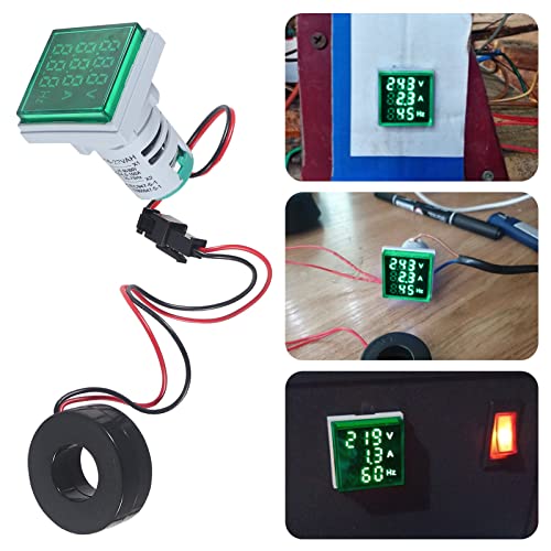 Image of 2PCS 3 in 1 Digital Voltmeter Ammeter Frequency Indicator AC 60-500V 0-100A 20-75Hz 22mm Square Head Multifunction LED Amp Meter Voltage Detector with CT (Green)