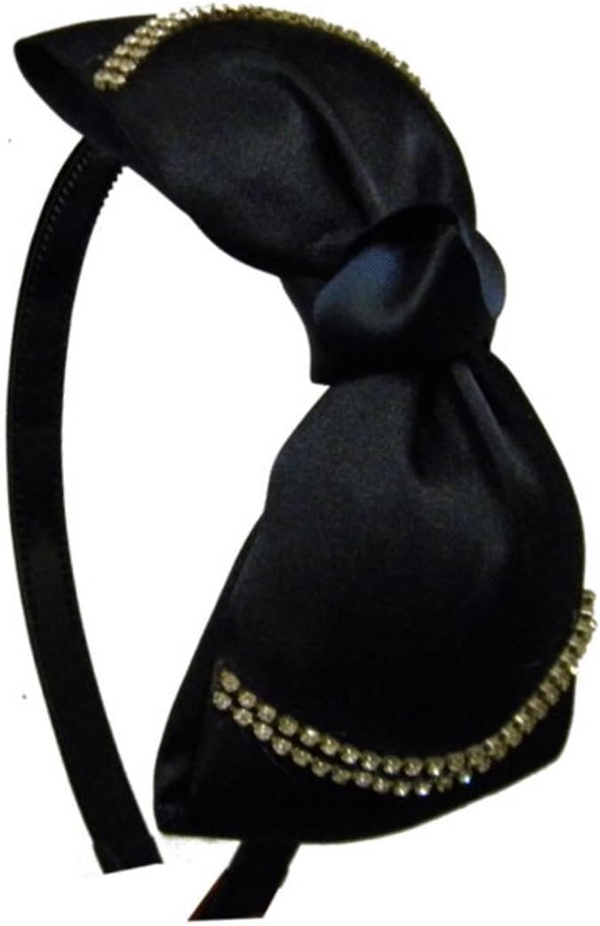 Navy Designer Satin Bow with Rows of Diamonds Hairband Head band (DaCee Designs)