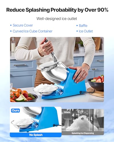 Image of VEVOR Ice Crusher Machine, 286lbs Per Hour Electric 4 Blades Snow Cone Maker, Stainless Steel Shaved Ice Machine with Bowl and Cover, 300W 2000RPM Ice-Shaver for Home and Commercial Use, Blue