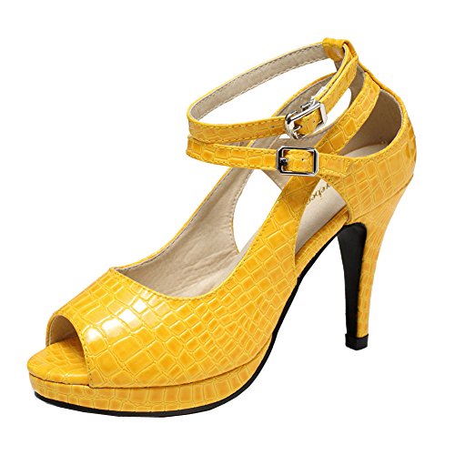 getmorebeauty Women's Snake Stripe Ankle Straps Dress Heeled Sandals (US 6.5, Yellow)