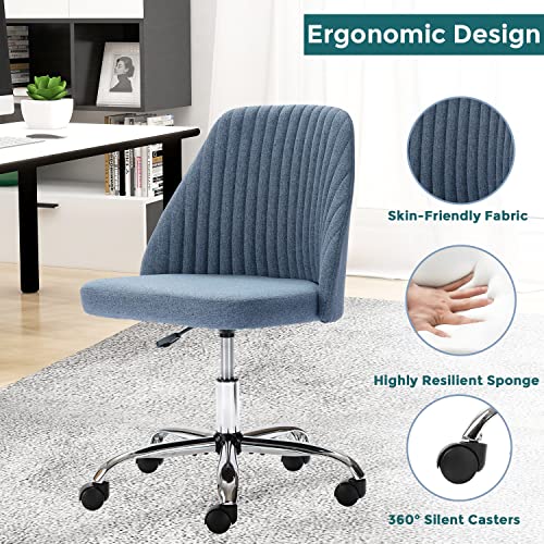 Smug Home Office Desk Chair, Office Chairs Desk Chair Rolling Task Chair Computer Chair Adjustable With Wheels Armless For Bedroom, Vanity Chair For Makeup Room, Living Room Blue #TOP1