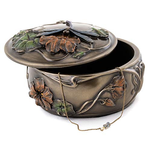 Top Collection Decorative Art Nouveau Dragonfly Jewelry Box - Hand Painted French Keepsake Accessory Storage Holder In Premium Cold Cast Bronze - 2-Inch Collectible Trinket Box #TOP1