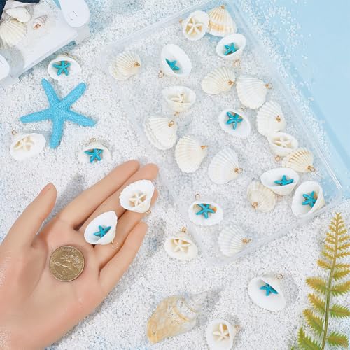 SUNNYCLUE 1 Box 32Pcs Shell Starfish Charms Seashell Charm Bulk Synthetical Turquoise Summer Beach Ocean Sea Life Star Charms for Jewellery Making Charms Necklace Bracelet Earring DIY Craft Beginners - Image 4