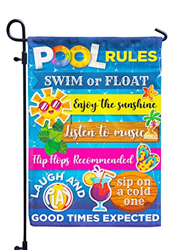 Pool Rules Signs and Decorations Outdoor Summer Garden Flag Double Sided Burlap 12x18Inch