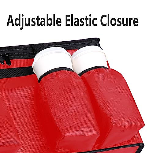 Image of musbus Insulated Food Delivery Bag with Cup Holders /Drink Carriers Premium XXL, Great for Beverages, Grocery, Pizza, Commercial Quality Hot and Cold, Red-bt, 23 inchW * 14 inchD* 15 inchH, cup sleeve insulation