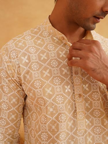 Image of SOJANYA (Since 1958 Men's Embroidered Sequinned Cotton Long Kurta
