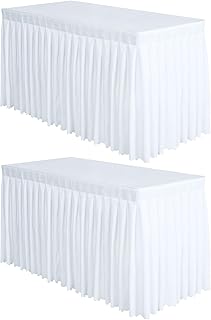 Surmente 2 Pack White Table Skirt, 14ft Polyester Tablecloth for Weddings, Banquets, or Restaurants