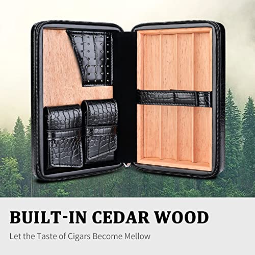 CIGARLOONG Cigar Humidor Leather Travel Cigar Case Built-in Removable Cedar Tray with Multifunction Cigars Bag(Color:Bright Black) - Image 3