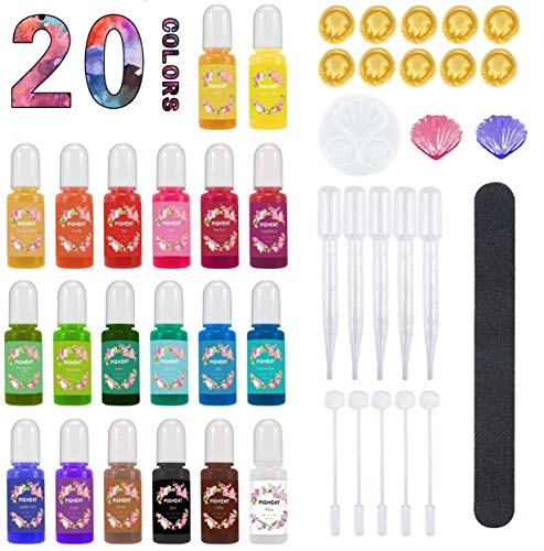 MACTREM 20er x 10ml Epoxidharz Farbe,Flüssiger Epoxidharz Pigment Farbstoff Hochkonzentrierter Transparenter für Kunstharz, ungiftig,Farbmischung, Schmuck DIY, Basteln, Kunstfertigung