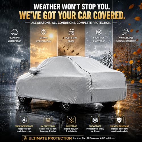 Image of Car Cover for BYD e6 Waterpoof All Weather Protection Magic Cotton Fabric Heavy Buckle & Mirror Pockets Full Body Dustproof Cover (Silver)