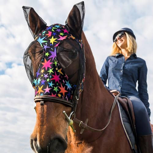 Masque anti-mouches cheval élastique idéal pour le paddock en été M - 13