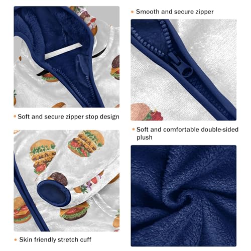 Flying Burgers Girls Fleece Jacket Girls Fall Jacket Girls Zip Up Hoodie Girls Sherpa Jacket 2-10T3