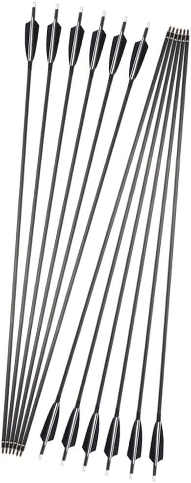 AMEYXGS 34Inch Archery Carbon Arrows Hunting Arrows Target Practice Arrows Spine 500 with Turkey Feather and Arrow Quiver for Recurve and Compound Bow