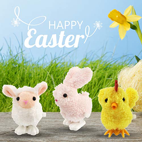 Bstaofy 6pcs Wind up Animal Easter Toy Kit Hop Chick Bunny Jumping Plush Assorted Fuzzy Flipping Bounce Kids Stuffed Gift Set Egg Hunt Clockwork Prop Dancing Sheep Party Favor , 3’’ - Thumbnail 4