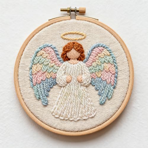 La Mejor Lista de Kits de decoración de telas los 5 mejores. 41 Kit de agujas de perforación de ángel con ala, fácil para principiantes, juego de iniciación con aro para aliviar el estrés, manualidades y decoración del hogar, 20 x 20 cm