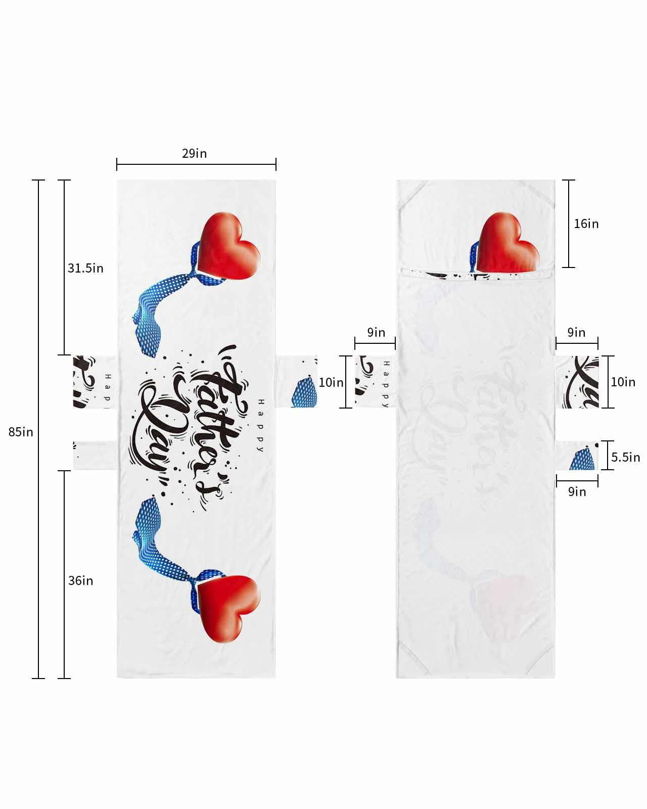 Happy Father's Day Beach Lounge Chair Towel Cover, Soft Chaise Lounge Towel with Side Pockets Patio Pool Chairs Cover for Beach/Pool Sunbathing 29x85 Blue Tie Red Love Heart